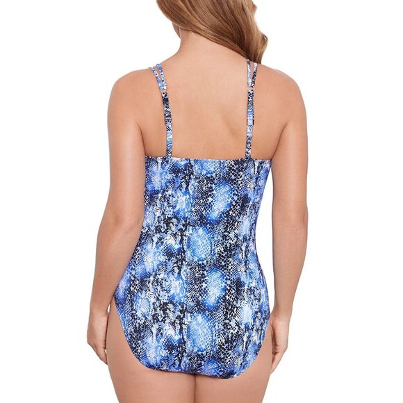 Swim Solutions One-Piece Swimsuit Sz 10 Blue Animal Print Tummy Control NWT - Picture 2 of 9